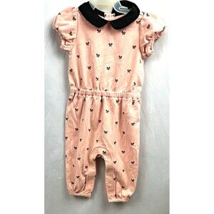 Gap Pink Bow Print Cotton Knit One-Piece Jumpsuit 3-6M Black Collar